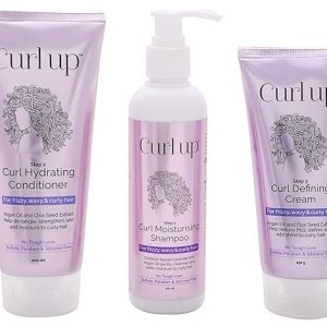 Curl Up Curl Care Bundle with Curly Hair Shampoo, Conditioner and Leave in Curl Defining Cream - For Dry Frizzy, Wavy & Curly Hair - Sulphate Paraben And Silicone Free (Combo of 3)