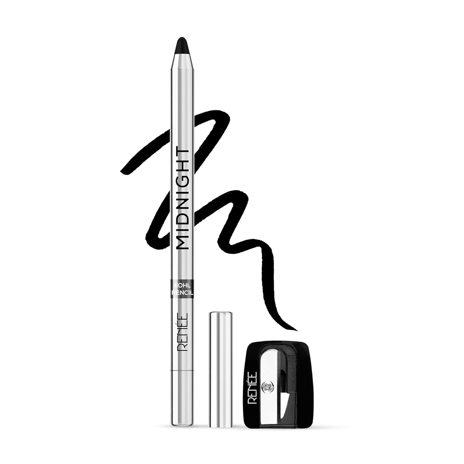 RENEE Midnight Kohl Kajal Pencil | Waterproof, Smudge proof With Sharpener | 24 Hours Long Stay